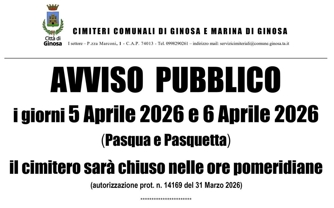 Immagine: AVVISO PUBBLICO CHIUSURA POMERIDIANA CIMITERI
