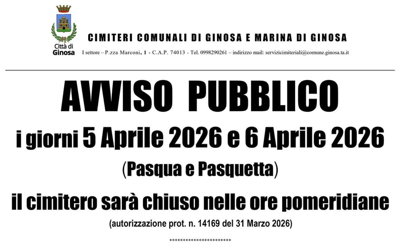 Immagine: AVVISO PUBBLICO CHIUSURA POMERIDIANA CIMITERI